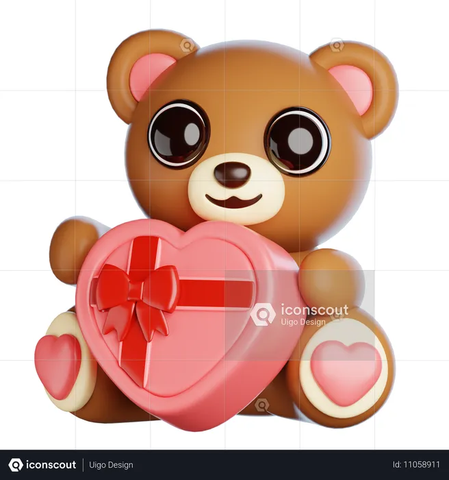 Valentinsbär mit Schokolade  3D Icon