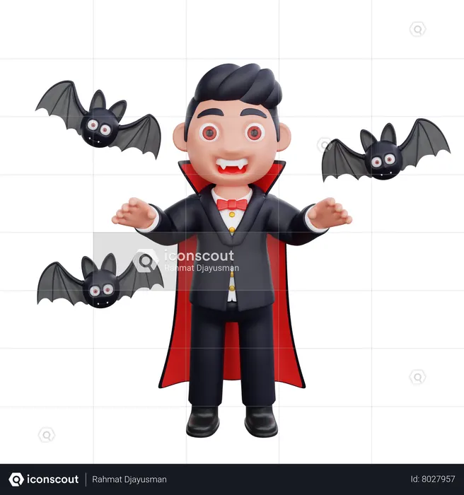 Vampire doing scary trick  3D Illustration