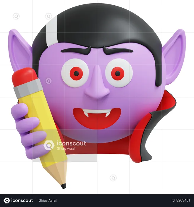 Vampire Holding Pencil  3D Icon