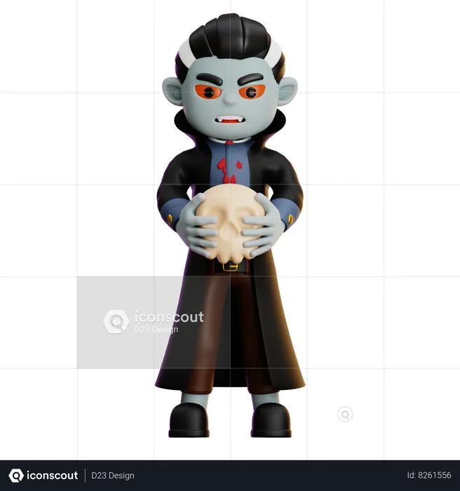 Vampire Holding Skull  3D Illustration