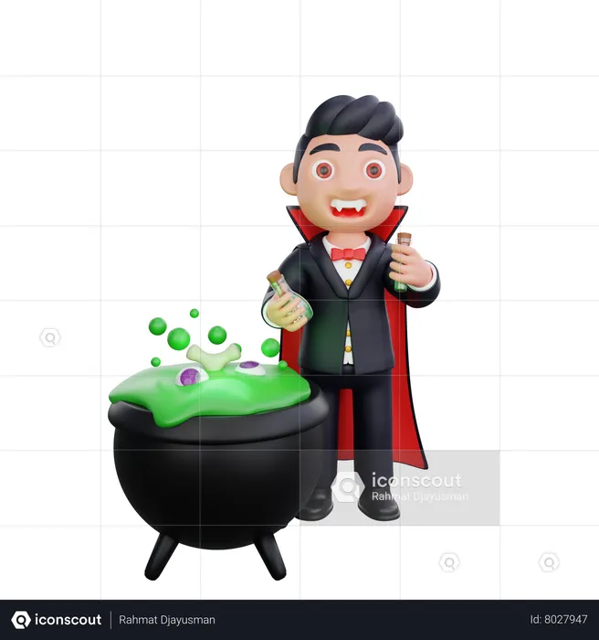Vampire making potion in cauldron  3D Illustration