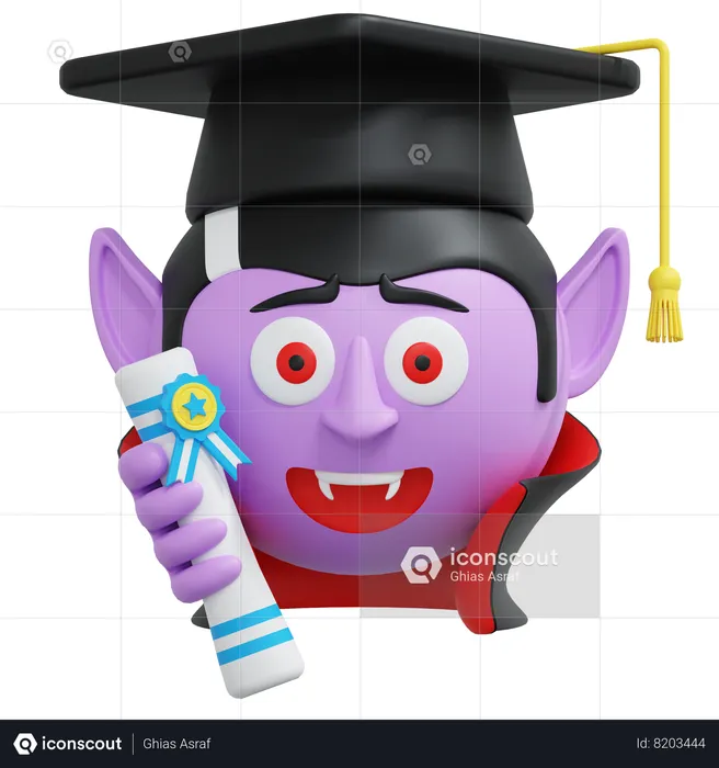 Vampire Wearing Graduation Hat  3D Icon