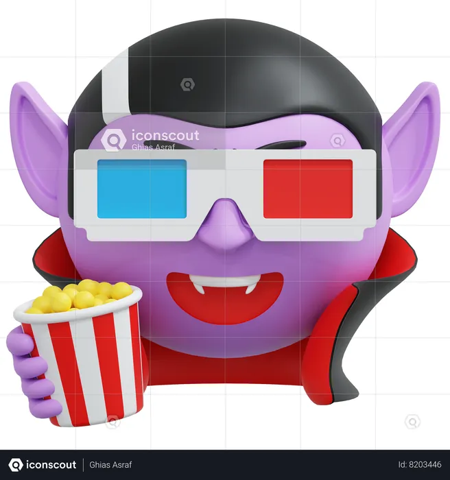 Vampiro viendo una película y sosteniendo palomitas de maíz  3D Icon