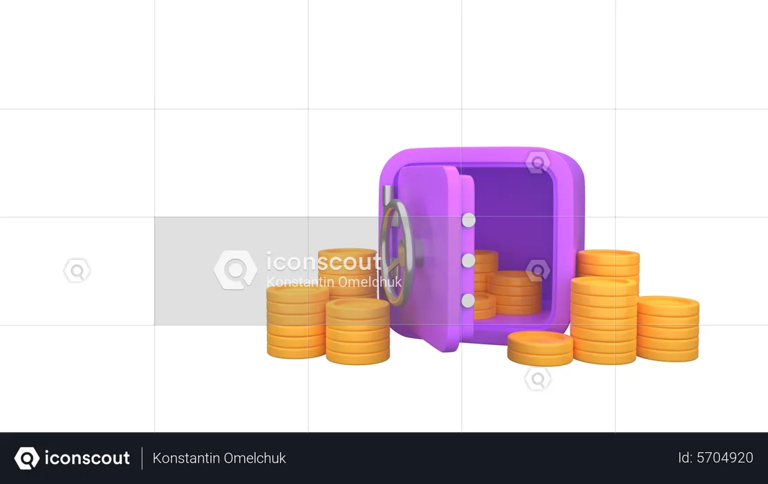 Vault or Safe box with coin stacks  3D Illustration