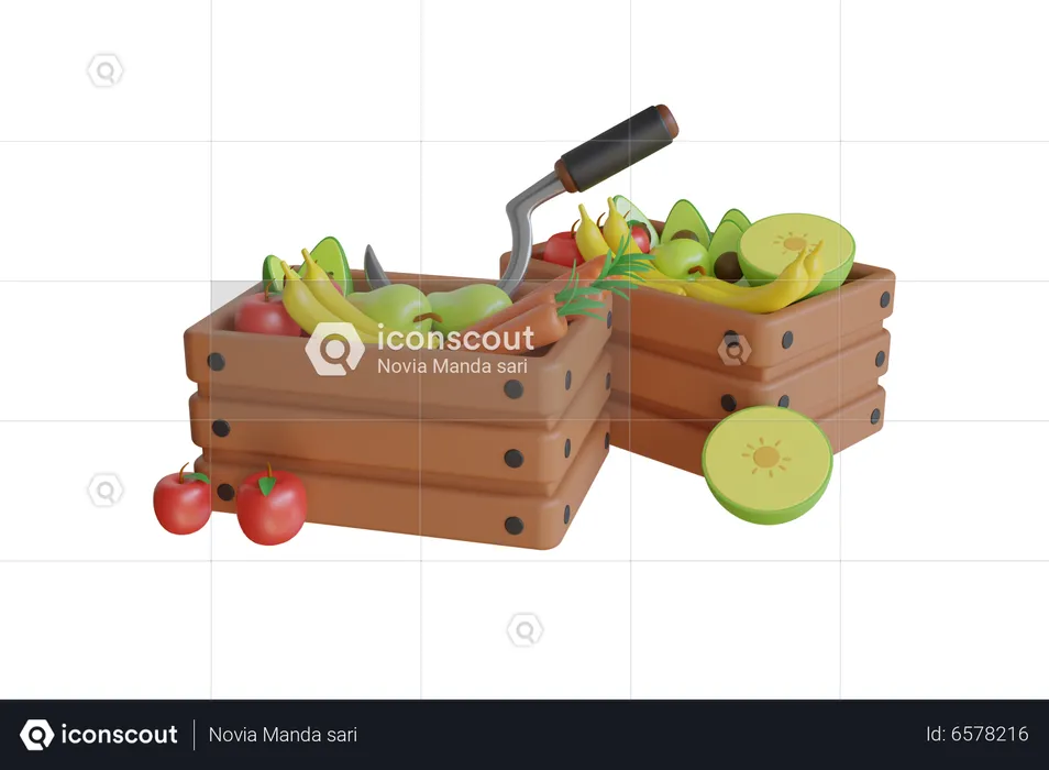 Vegetables And Fruits Bucket  3D Illustration