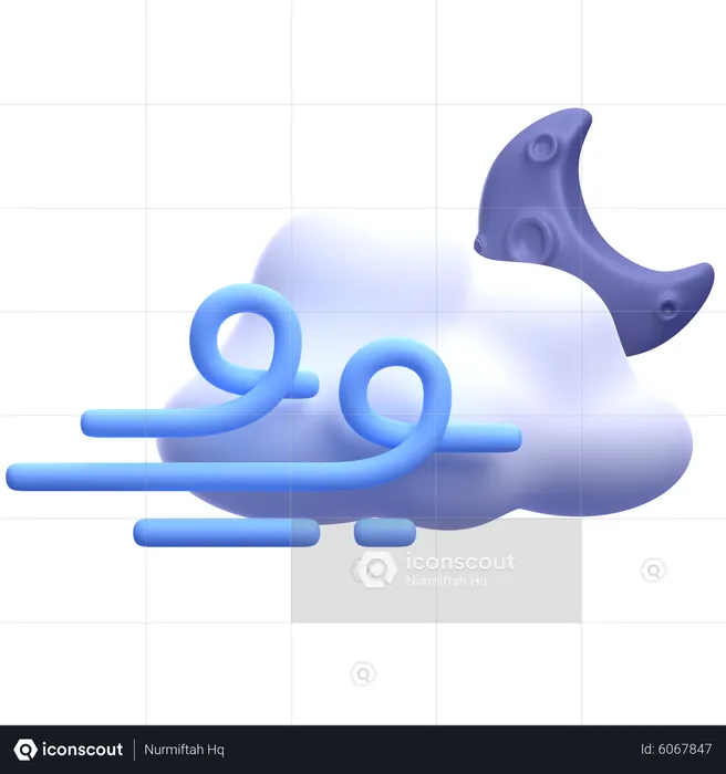 Venteux et nuageux, nuit  3D Icon