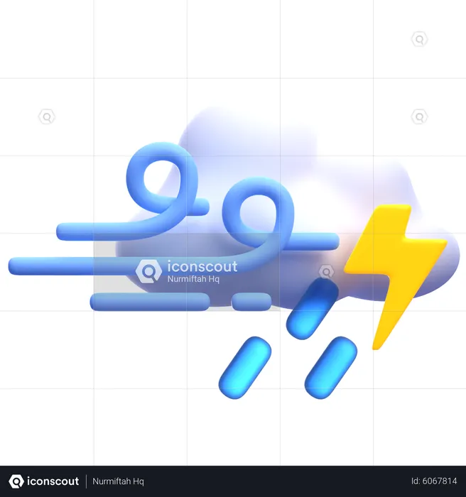 Chuva ventosa e trovão  3D Icon