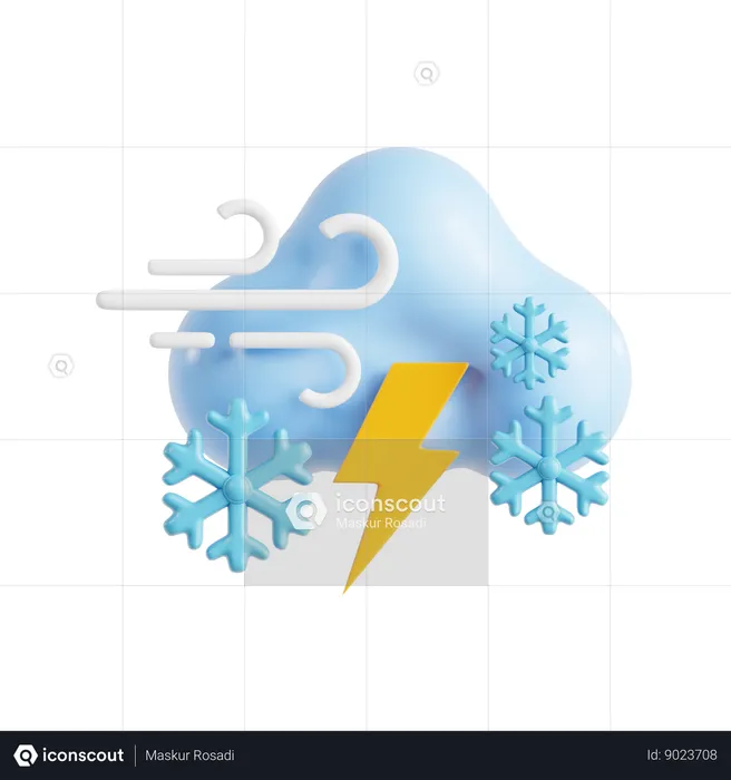 Nuvem de neve com relâmpagos ventosos  3D Icon