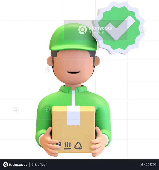 Verified courier boy holding package  3D Illustration