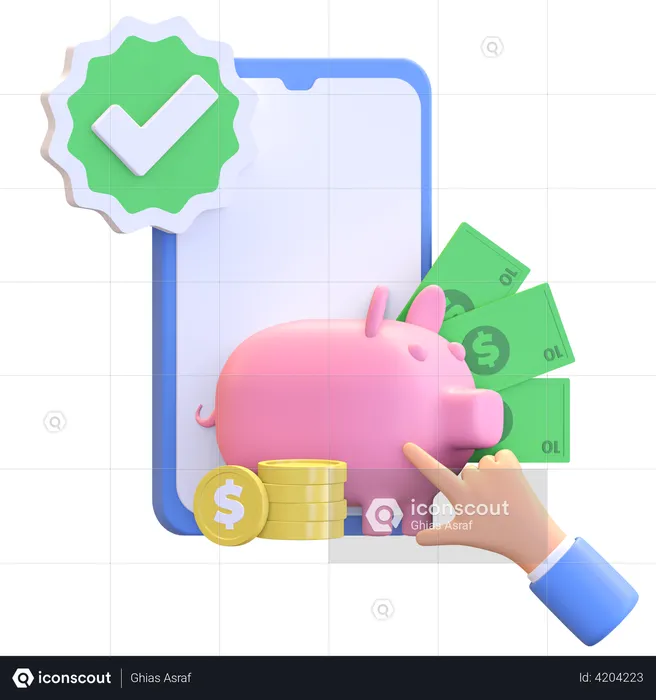 Verified mobile bank  3D Illustration
