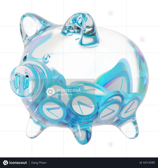 Vet Clear Glass Piggy Bank With Decreasing Piles Of Crypto Coins  3D Icon