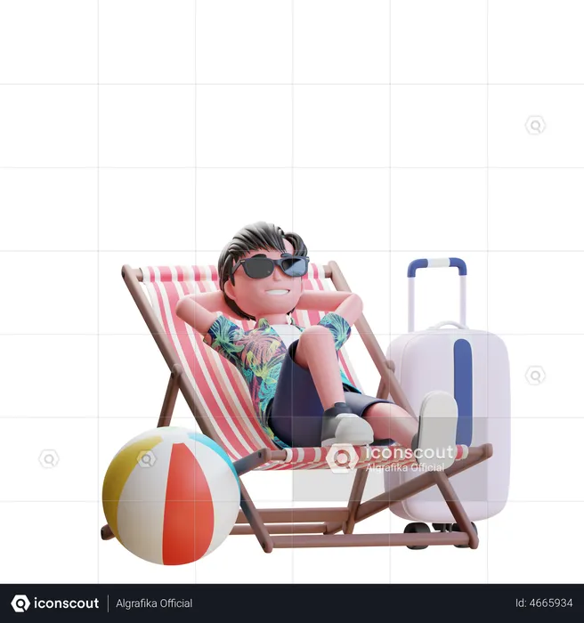 Viajero relajándose en una silla de playa  3D Illustration