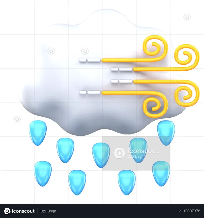 Viento lluvioso  3D Icon