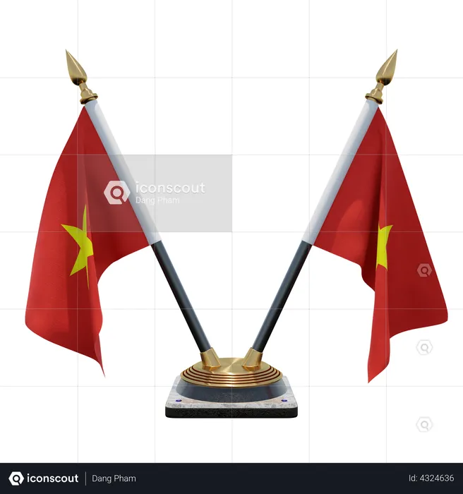 Support de drapeau de bureau double du Vietnam Flag 3D Flag