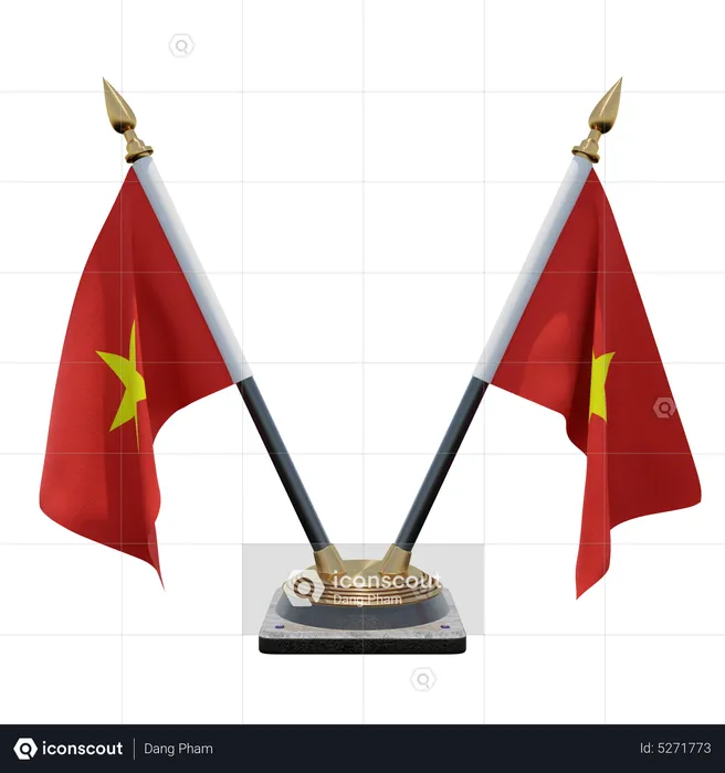 Vietnam Double (V) Desk Flag Stand Flag 3D Icon