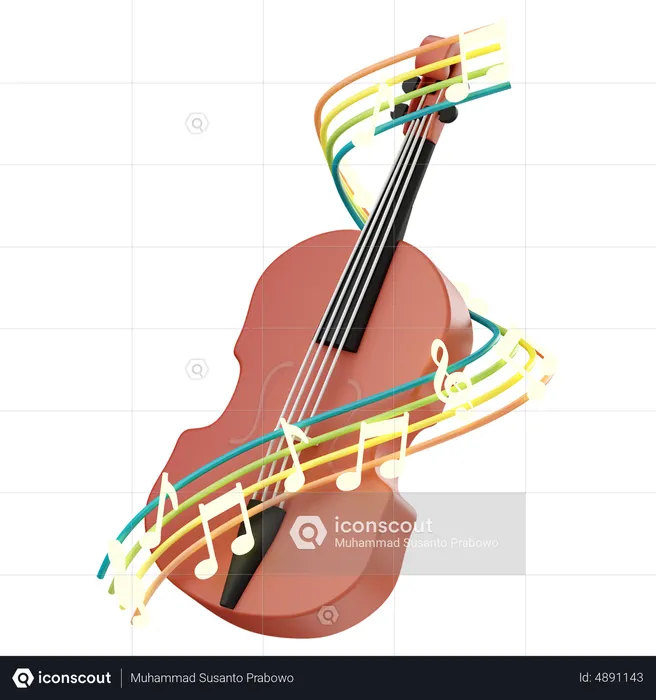 Violino com notas musicais  3D Icon