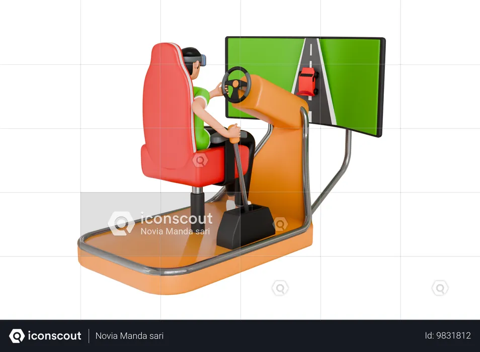 Virtual Car Driving  3D Illustration