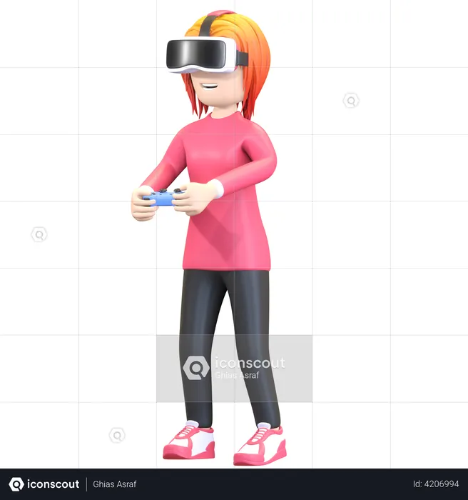 Virtual girl gamer  3D Illustration