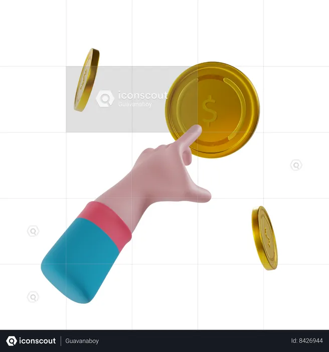 Virtual hand showing coin  3D Illustration