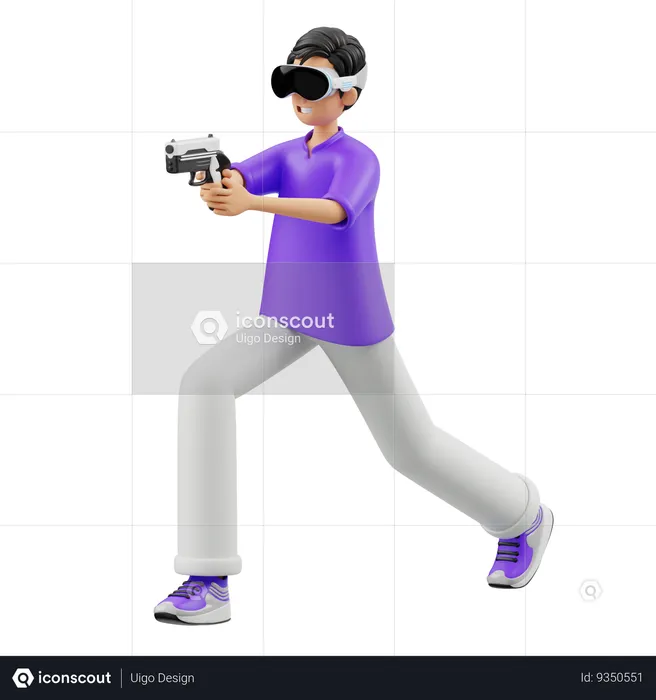 Virtual Man Playing A Gun  3D Illustration