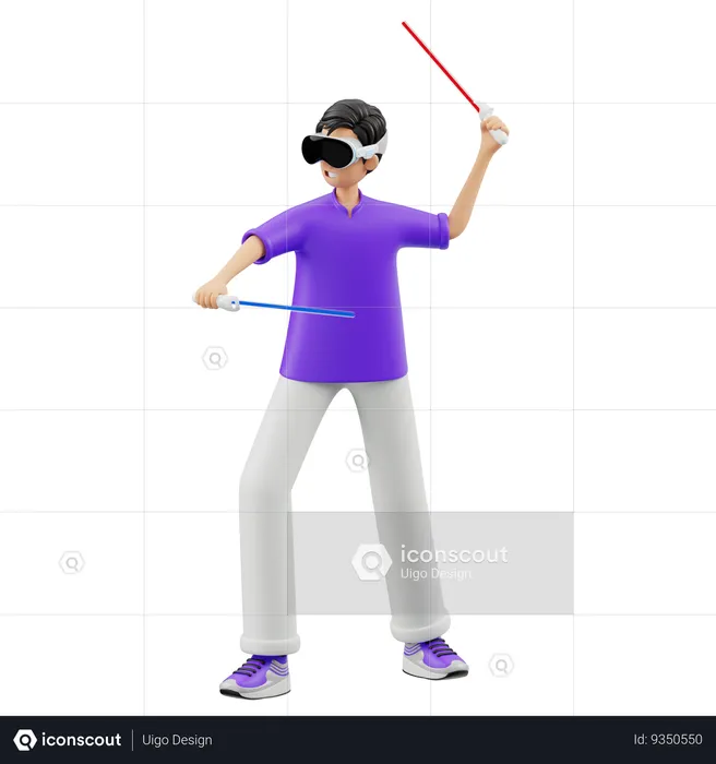 Virtual Man Playing Sword  3D Illustration