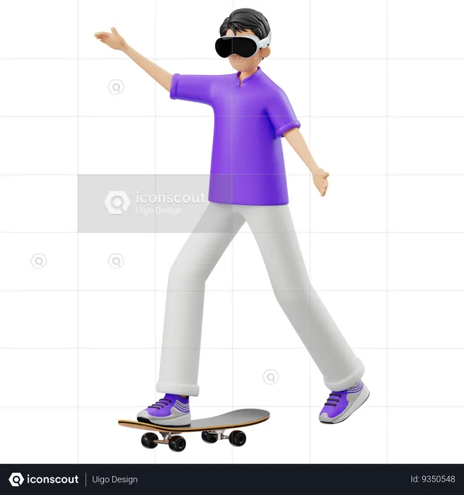 Virtual Man Skateboarding In Reality  3D Illustration