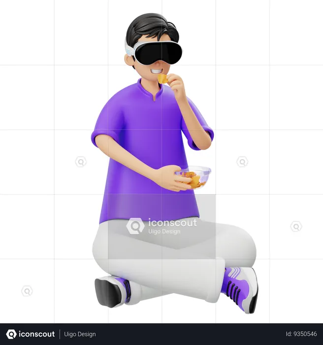 Virtual Watching Reality While Eating  3D Illustration