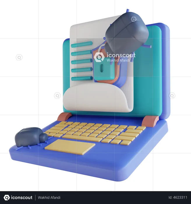 Vírus laptop documento segurança  3D Illustration
