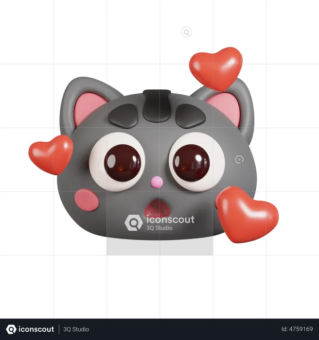 Visage de chat avec emoji coeur Emoji 3D Emoji