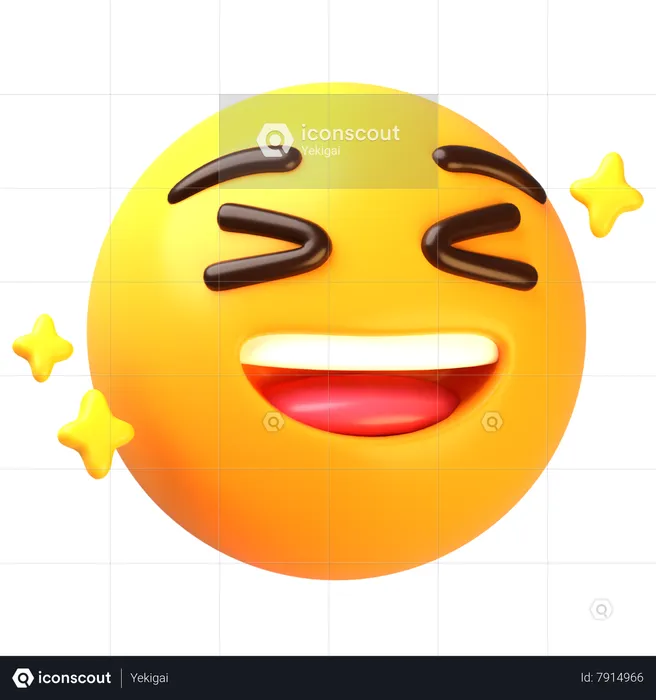 Visage souriant avec la bouche ouverte et les yeux fermés Emoji 3D Icon
