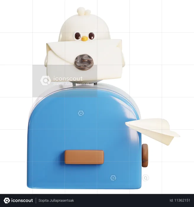 Vogel mit Brief auf Briefkasten  3D Icon
