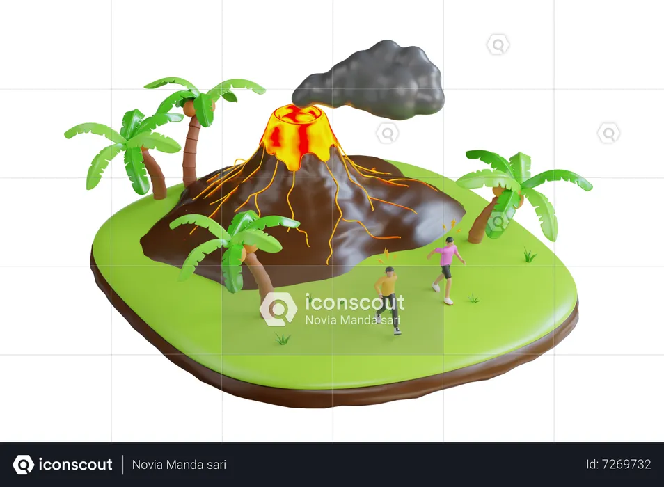 Volcanic eruption with lava  3D Illustration