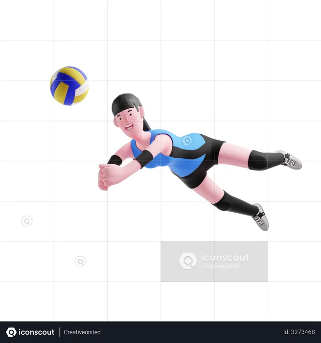 Volleyball player diving  3D Illustration
