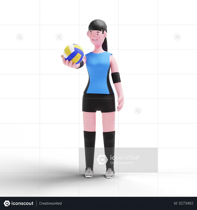 Volleyball player holding ball in hand  3D Illustration