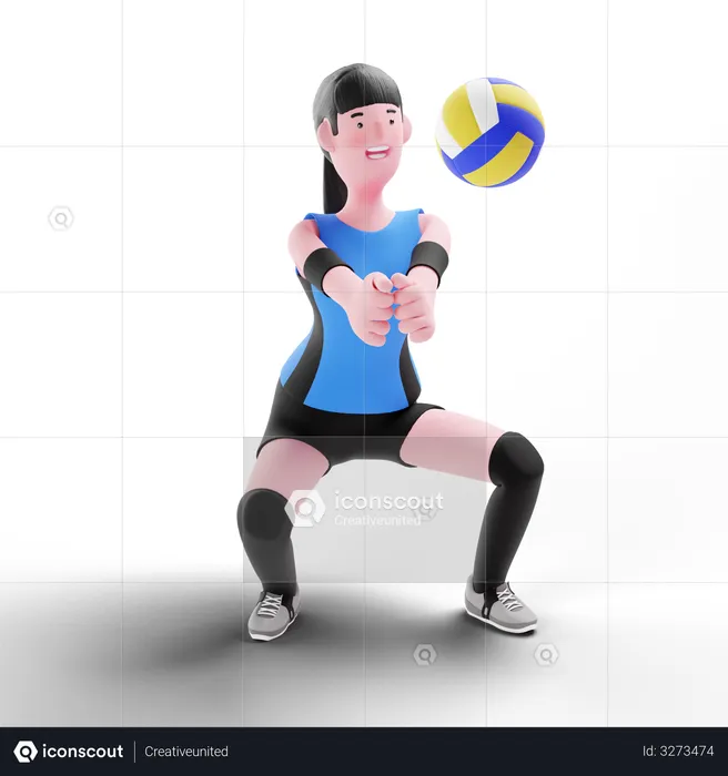 Volleyball player practicing with ball  3D Illustration