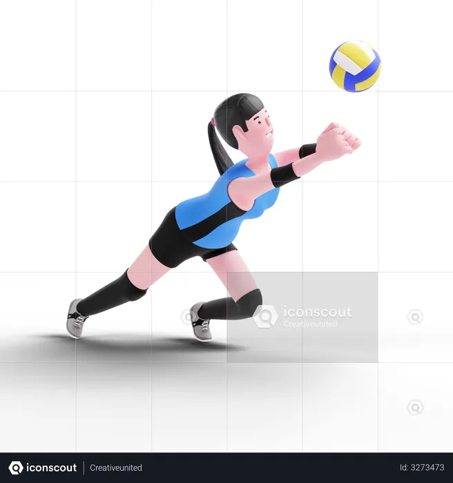 Volleyball player tackling volleyball  3D Illustration