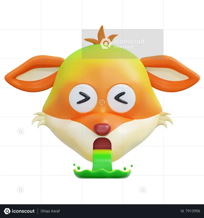 Vomit Fox Emoticon Emoji 3D Icon