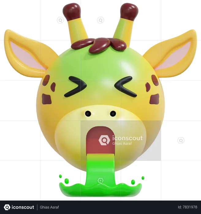 Vomit Giraffe Emoticon Emoji 3D Icon