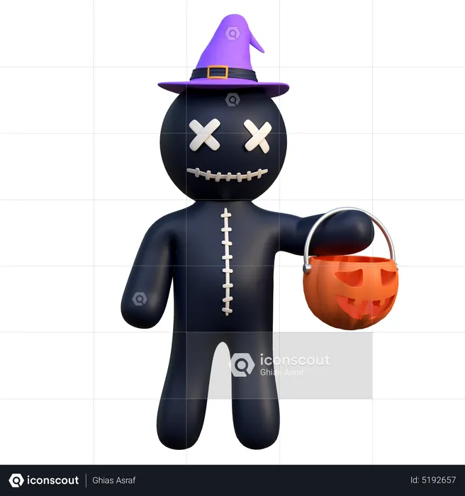 Voodoo Doll Wearing Witch Hat  3D Icon