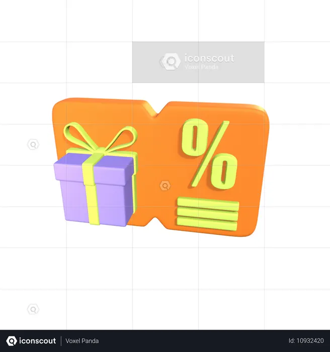 Voucher com caixa de presente e porcentagem  3D Icon