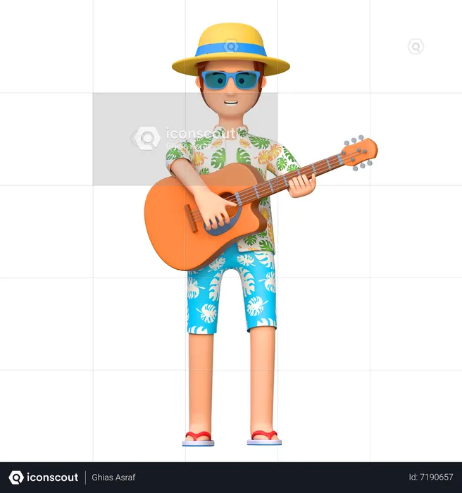 Voyageur jouant de la guitare  3D Illustration