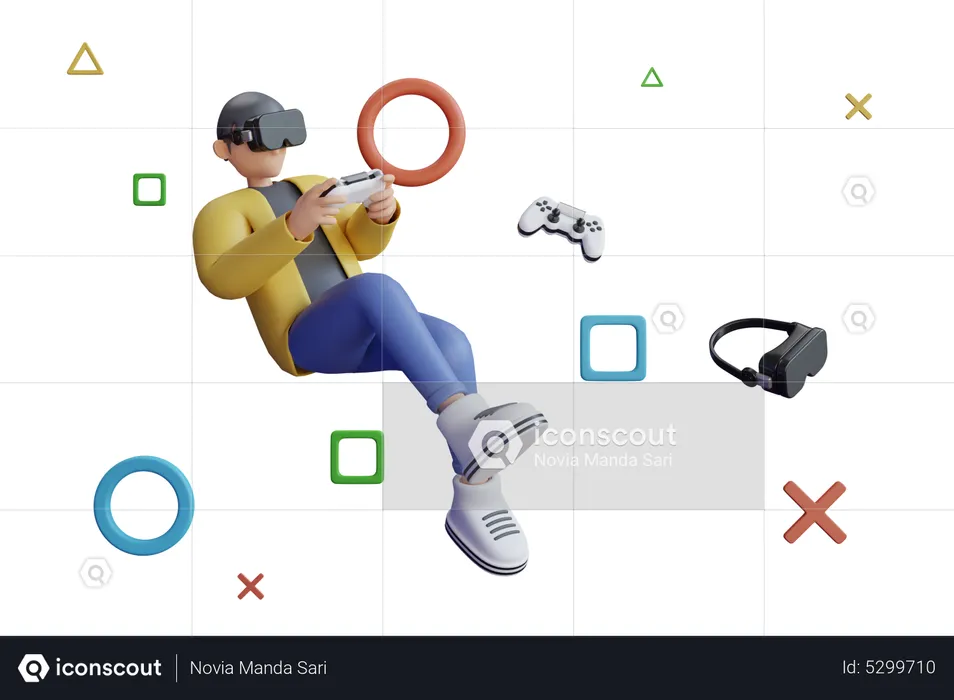 VR gamer holding gaming controller  3D Illustration