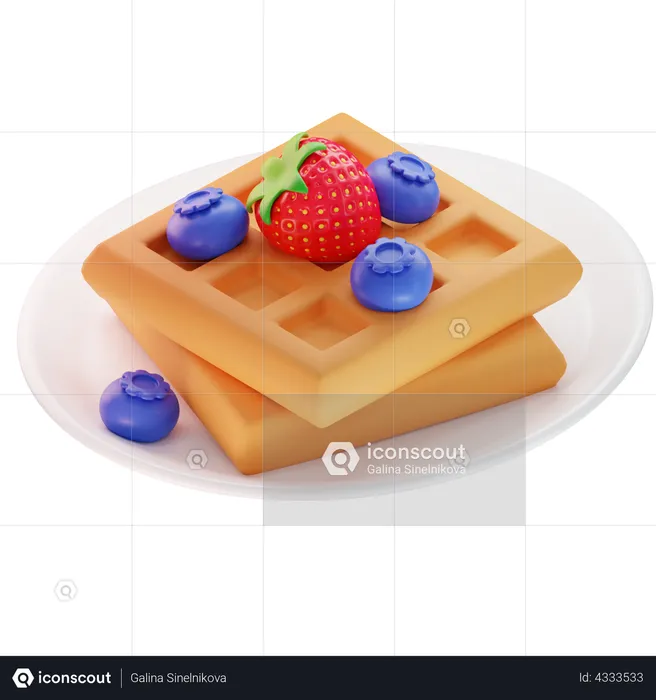 Waffles on a plate  3D Illustration