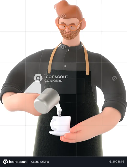 Waiter making coffee  3D Illustration