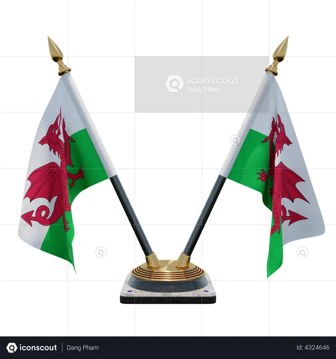 Wales Double Desk Flag Stand Flag 3D Illustration