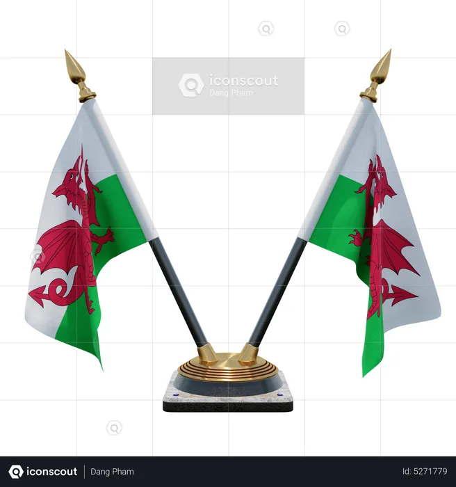 Wales Double (V) Desk Flag Stand Flag 3D Icon