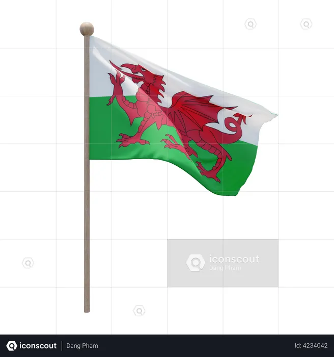 Wales Flag Pole  3D Flag