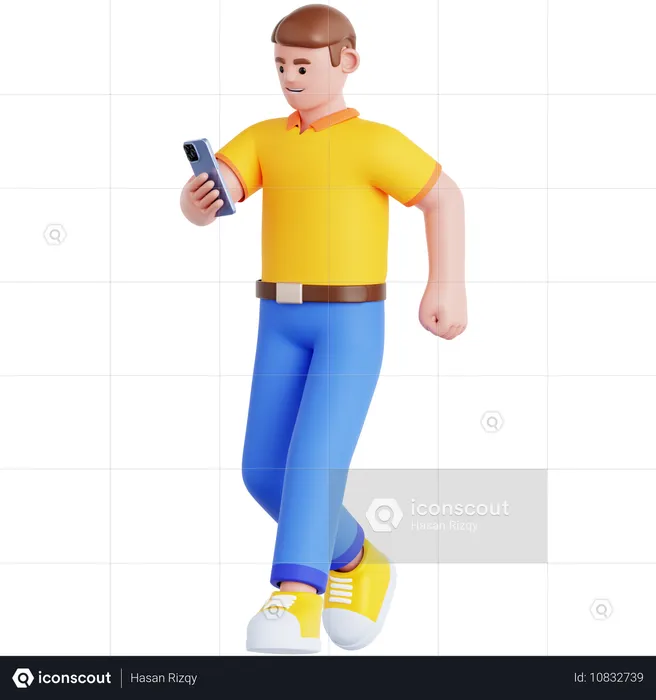 Walking and playing smartphone  3D Illustration