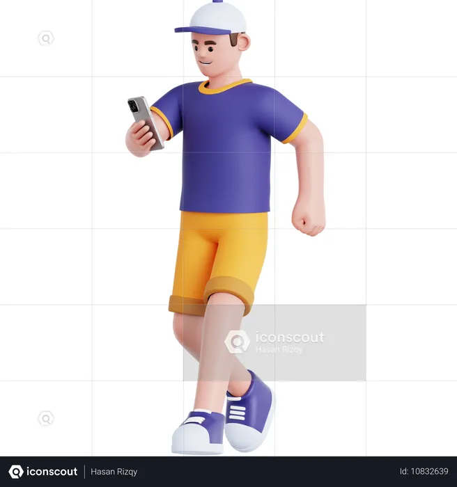 Walking and playing smartphone  3D Illustration