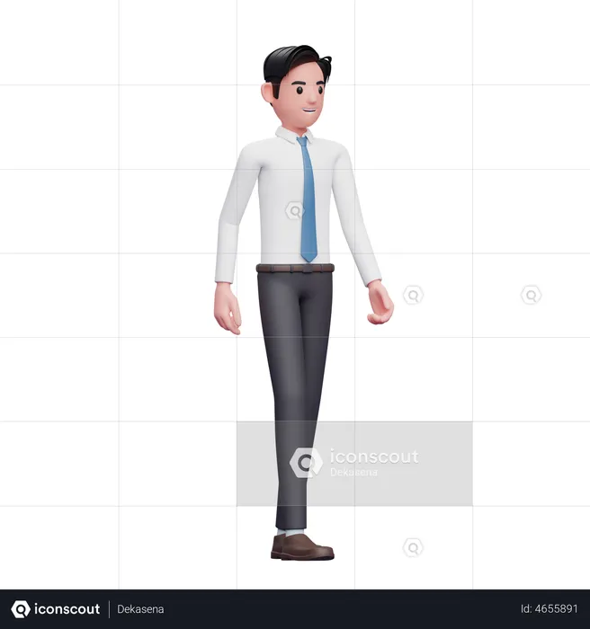 Walking businessman wearing long shirt and blue tie  3D Illustration